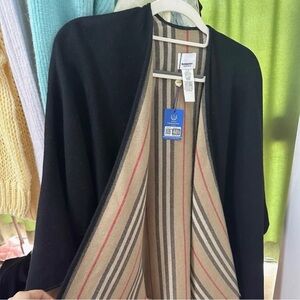 Burberry Black Cape with Beige Striped Lining